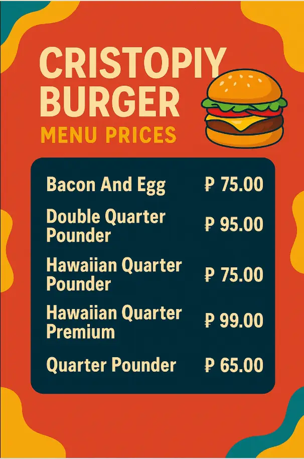 CRISTOPIY BURGER MENU