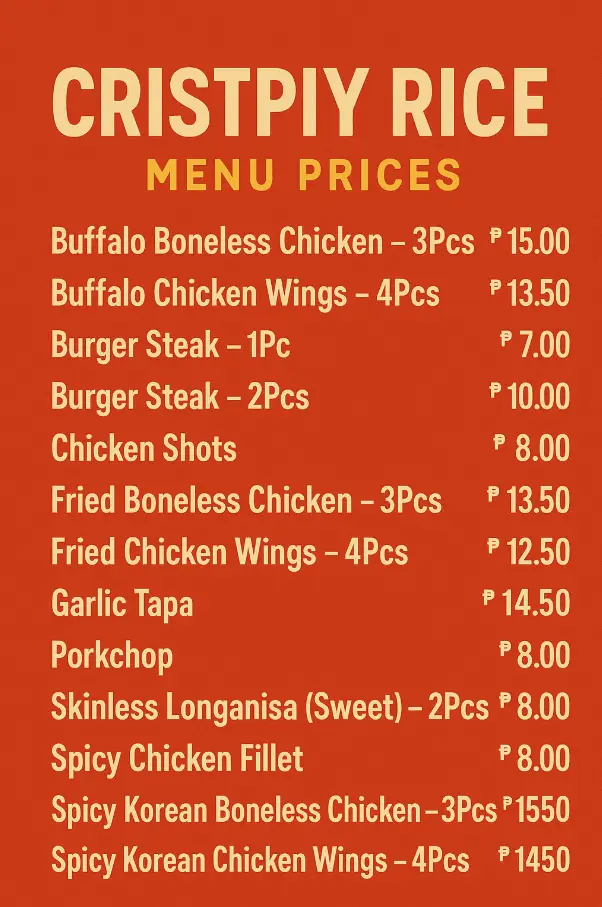 CRISTOPIY RICE MENU