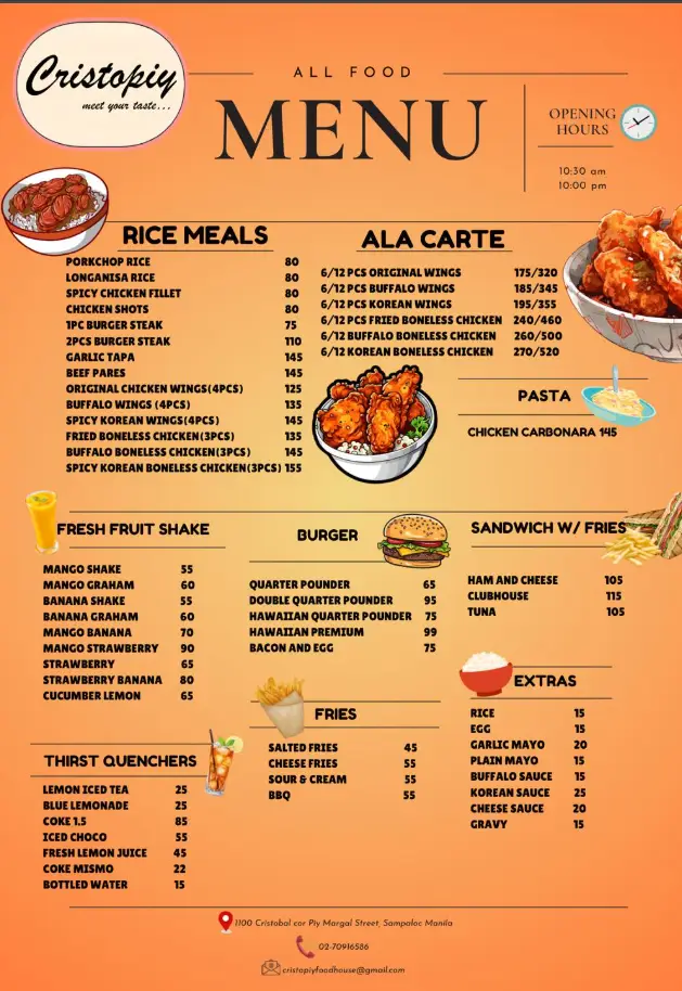 Cristopiy Food House Philippines Menu