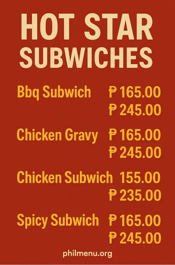 HOT STAR SUBWICHES MENU