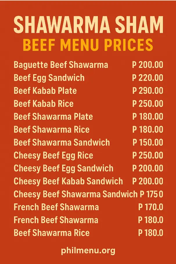 SHAWARMA SHAM BEEF MENU