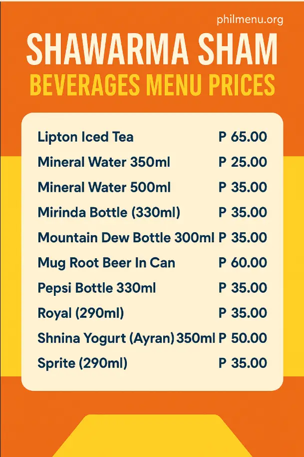 SHAWARMA SHAM BEVERAGES MENU