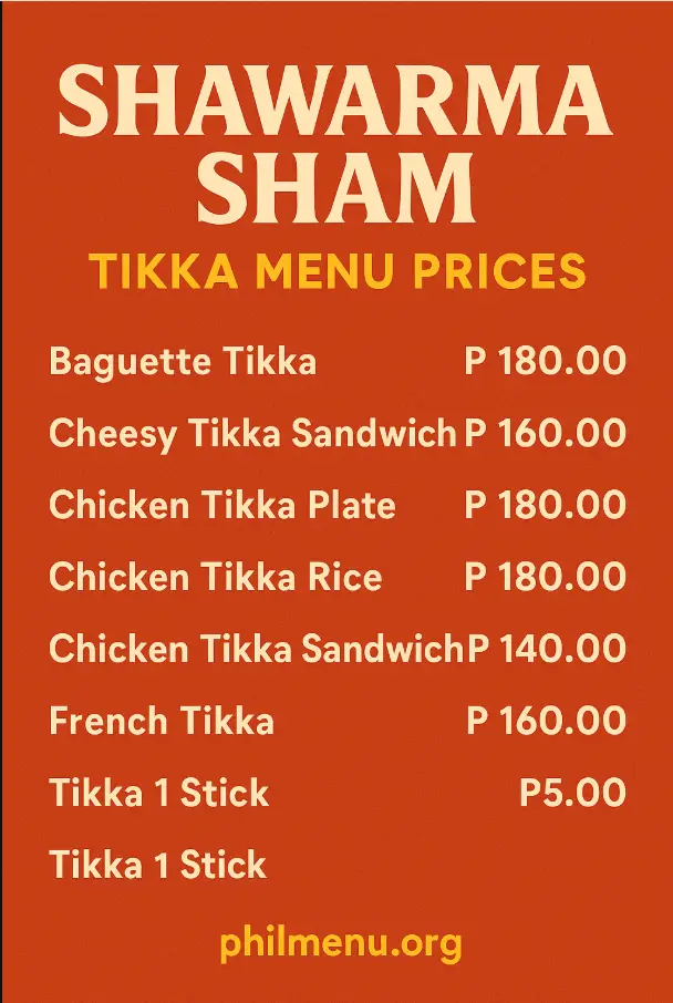 SHAWARMA SHAM TIKKA MENU